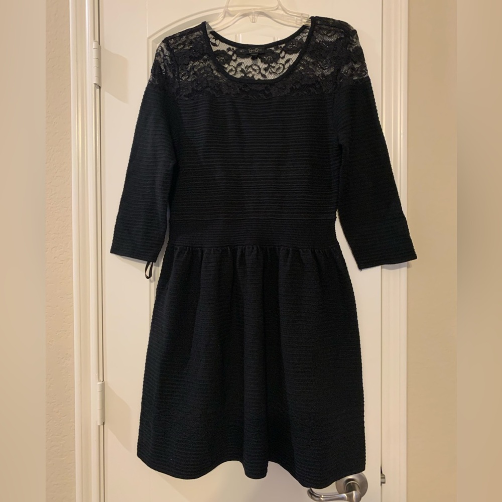 NWOT Jessica Simpson Women’s Black Knit Lace Opera Mini Sweater Dress l Large